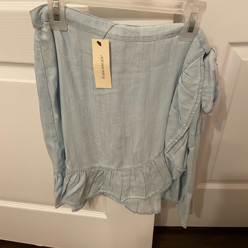 Francescas wrap denim mini skirt with tie